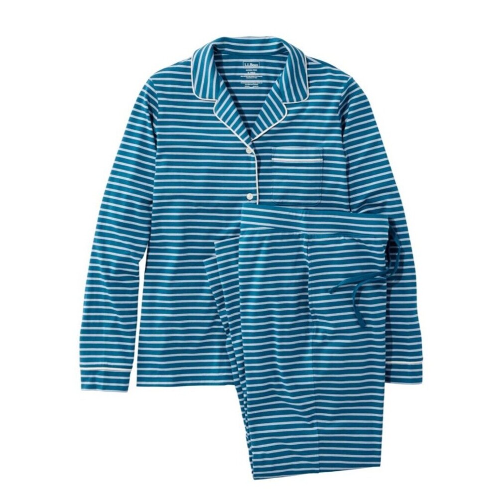 L.L. Bean Women's Super-Soft Shrink-Free Button Front Pajama Set, Stripe Sz XS